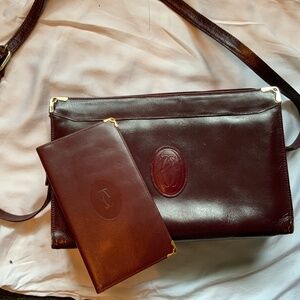 Vintage Cartier Bordeaux Leather wallet and Crossbody Lesmustde